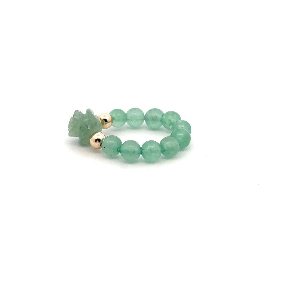 Aventurine Flower Gemstone Beads Stretch Ring with 14K Gold Bead - Picture 4 of 11